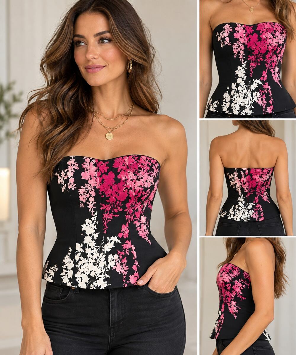 WHBM Size 6 Floral Corset Bustier Top Pink Black Y2K